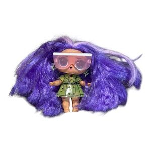 LOL‎ Surprise OMG Doll Rain QT Hair Goals Purple Hair Green Dress Glasses Toy